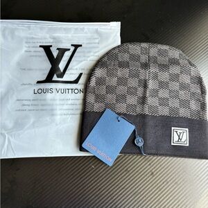 Louis Vuitton Checkered Gray and Black Beanie